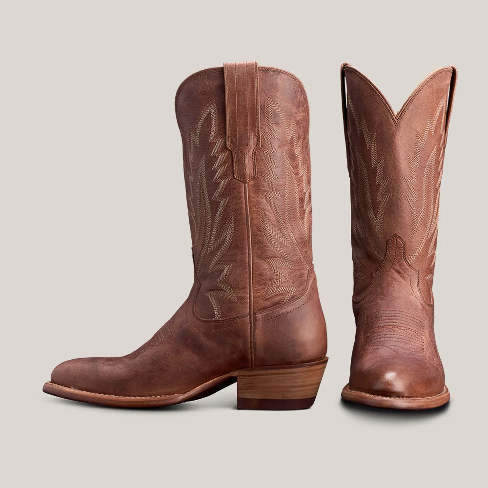 Closed Toe Stitching Pull Tab Cowboy Boots for Women in Brown