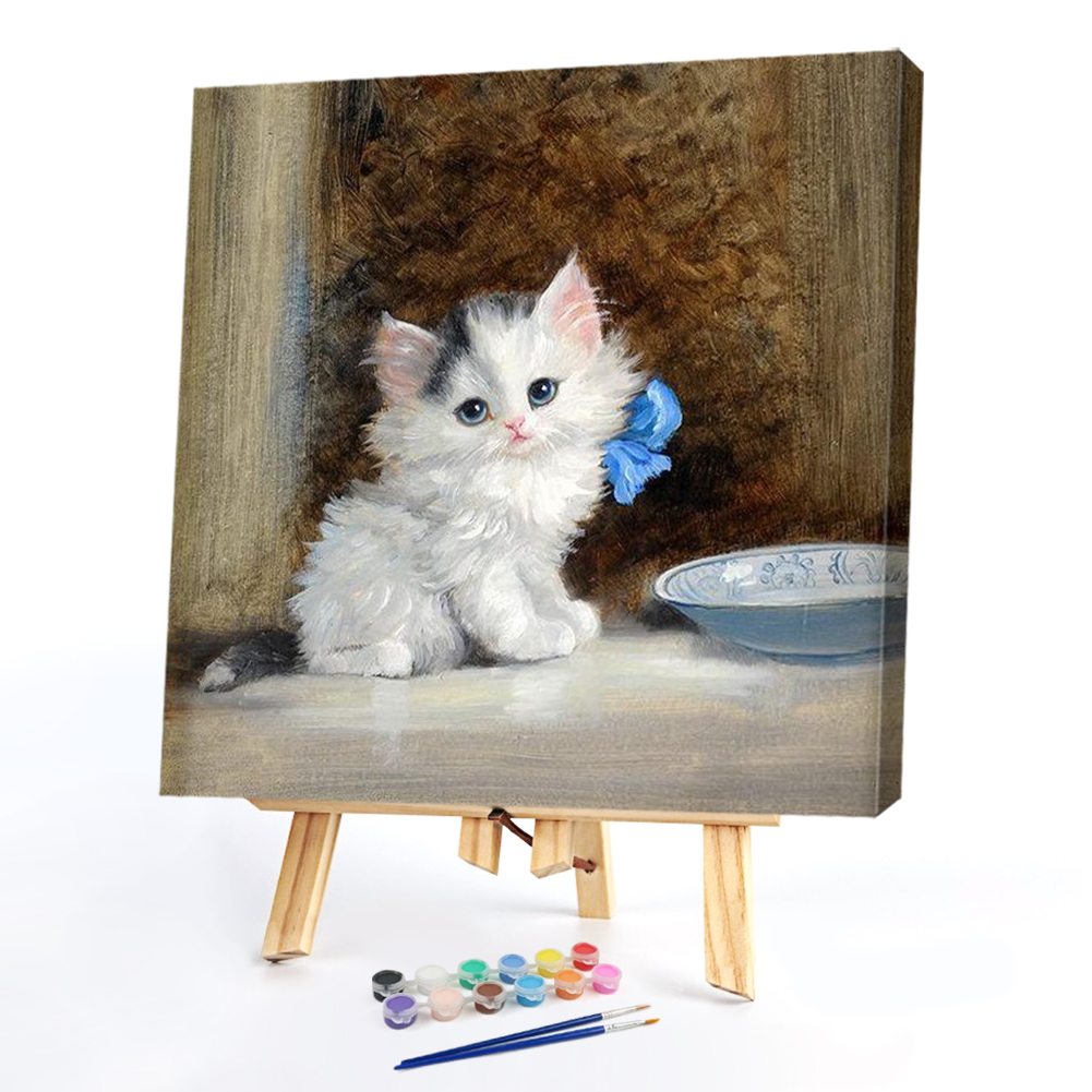 

40*40CM - Paint By Numbers - Cute White Cat, 501 Original