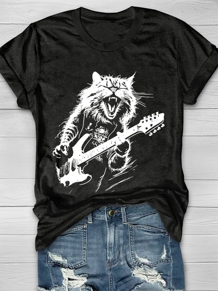 Eagerlys Rock Cat Playing Guitar Funny Guitar Cat Premium T-shirt Eagerlys