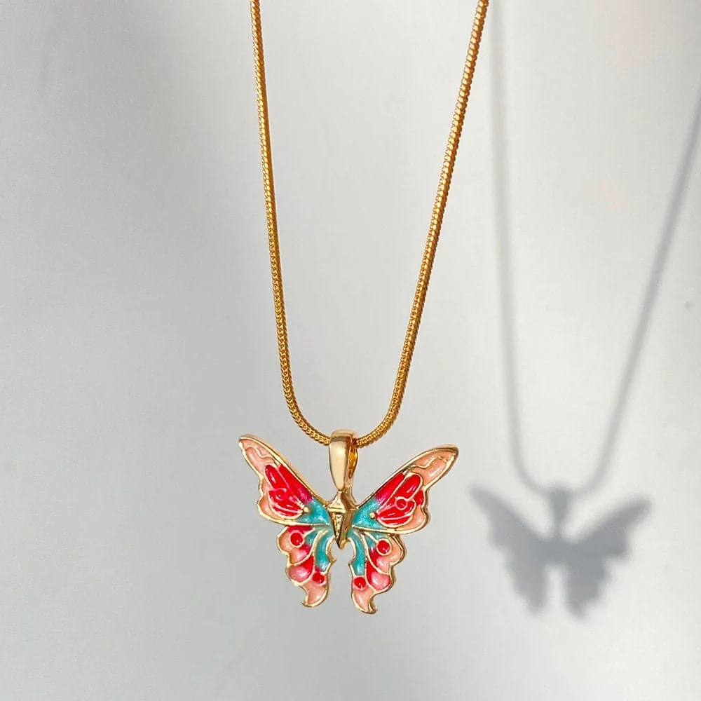 Chic Colorful Enamel Butterfly Necklace