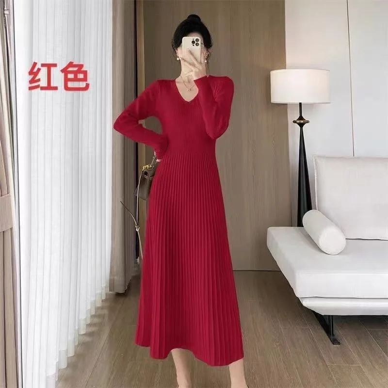 Athvotar Athvotar Knitting Dress That Matches Overcoat Female Autumn Winter Temperament Famous Socialite Senior Sense To Close Waist Inside Build A Word Wool Skirt Long Skirt