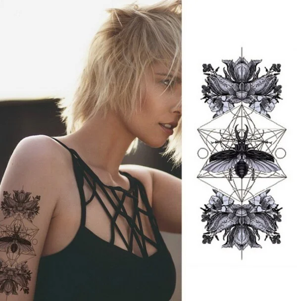 1pcs Watercolor cool henna rose flowers Temporary Body Tattoo Beautiful Shoulder thigh Back Body decor lace owl women body paint