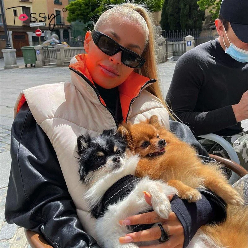 Tossy 2021 New Reversible Coat Vest Short Warm Jacket For Women Turtleneck Zipper Sleeveless Puffer Coat Female Winter New