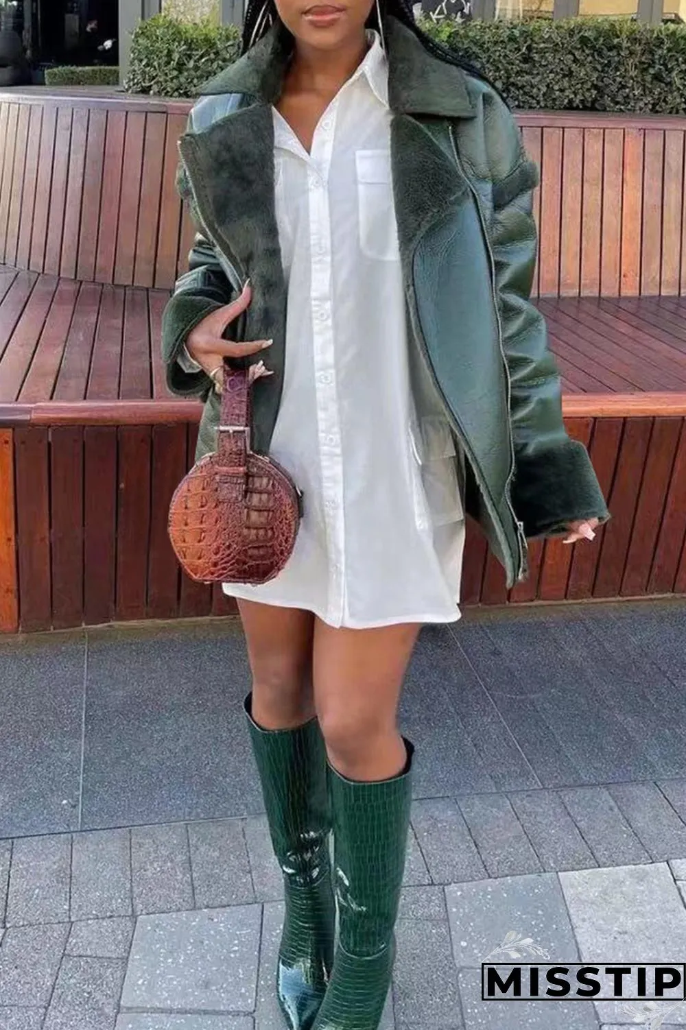 Brown Fashion Casual Solid Patchwork Turndown Collar Outerwear