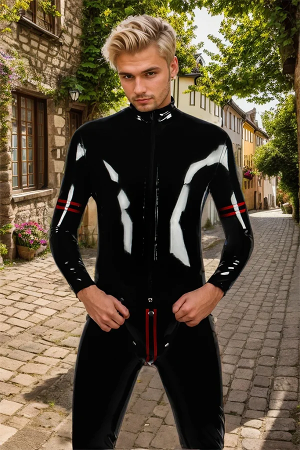 Men Latex Catsuits Collegiate Codpiece