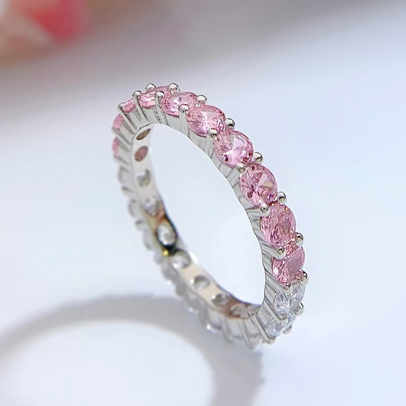 MIKAMU Jewelry S925 Silver Ring Set with White and Pink Cubic Zirconia - Fashionable Combination of Three Rings for Women