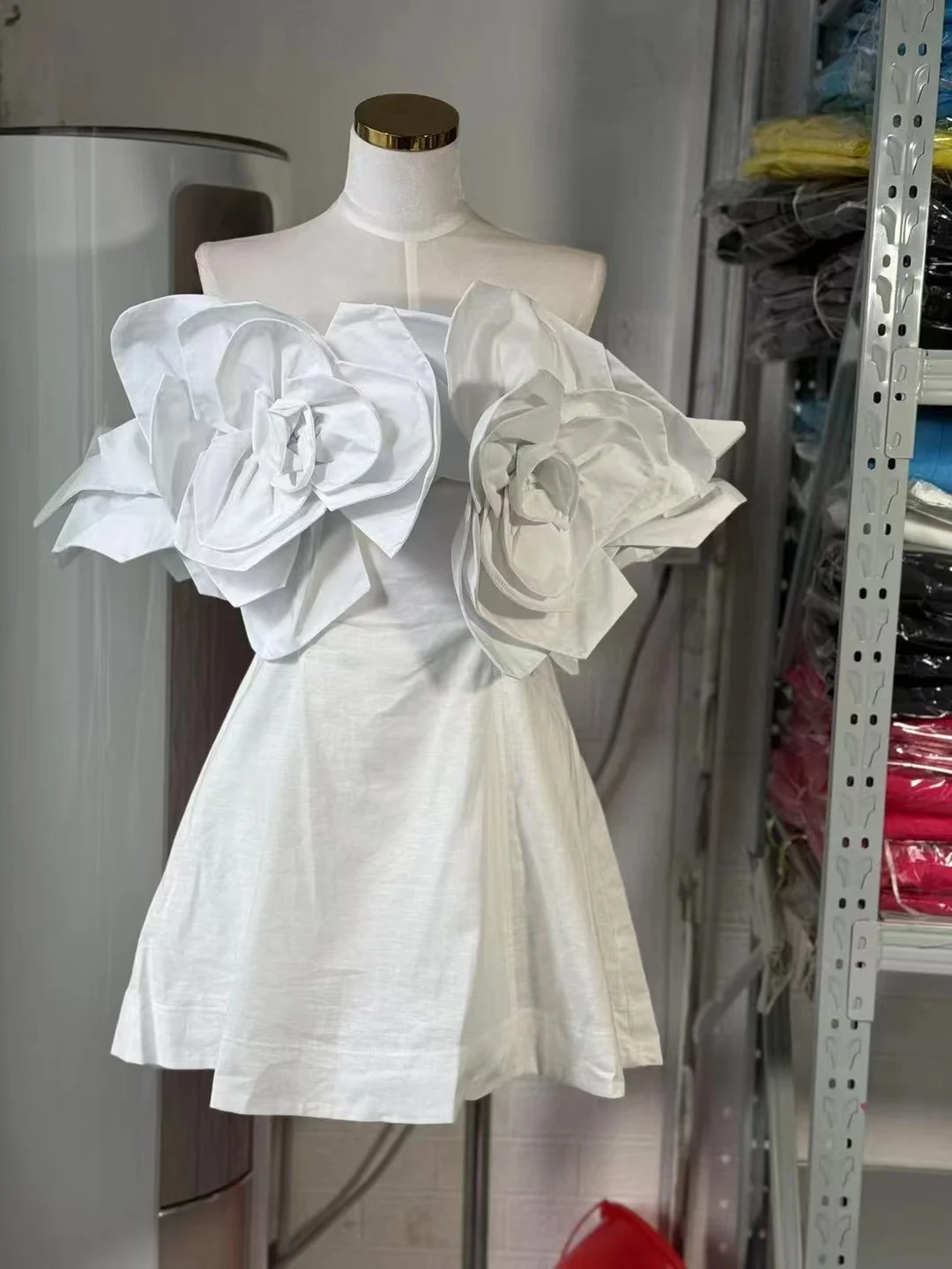 Brownm Princess Wind High-Level Ocean Party Hand Three-Dimensional Large Flowers Shoulder-To-Shoulder Chest Waist Dress Cotton Lints