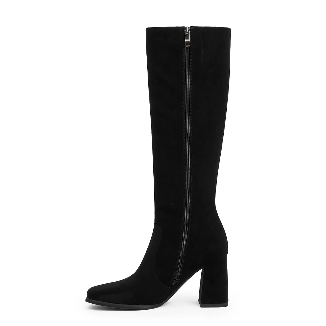70mm Women's Knee Boots Block Chunky Heels Zipper Fashion Sexy Daily Matte Boot-MERUMOTE