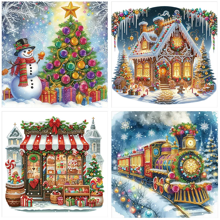 4 Pcs Christmas 40*40CM (Canvas) Special Shaped Drill Diamond Painting gbfke