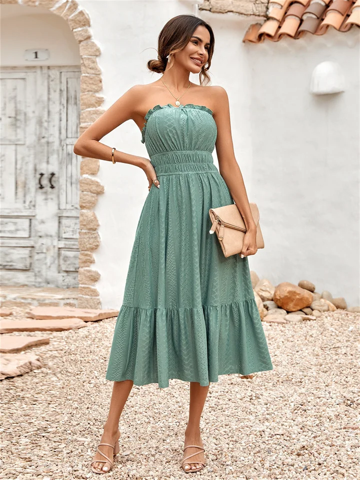 Fashion Spring and Summer Casual Solid Color Corset Waist Dresses Long Female