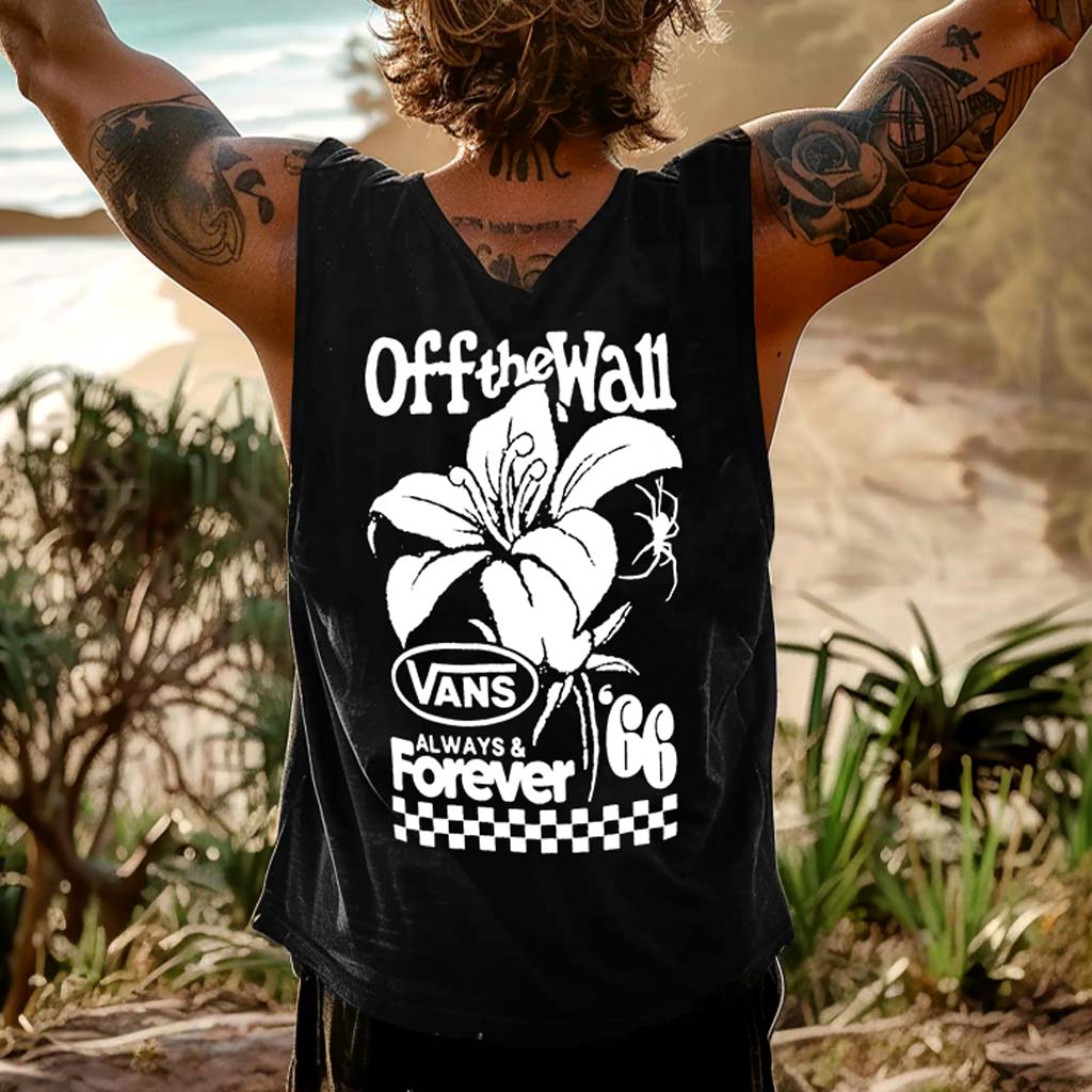 Men's Vintage Surfing Off The Wall Forever Floral Graphic Print Round Neck Sleeveless Tank Top / TECHWEAR CLUB / Techwear