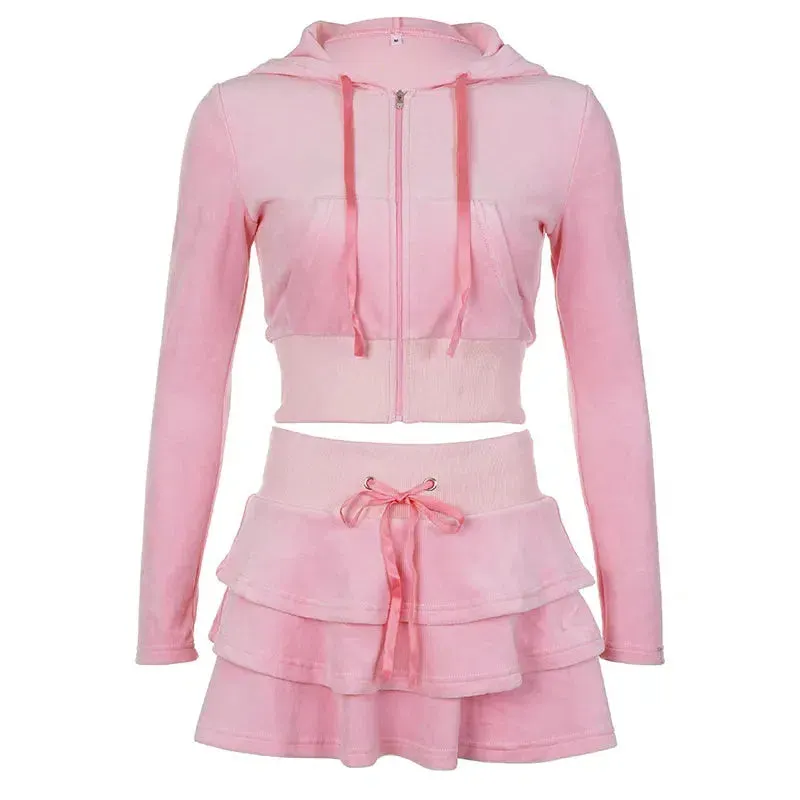 Brownm Aesthetic Skirt & Hoodie Two Piece Set