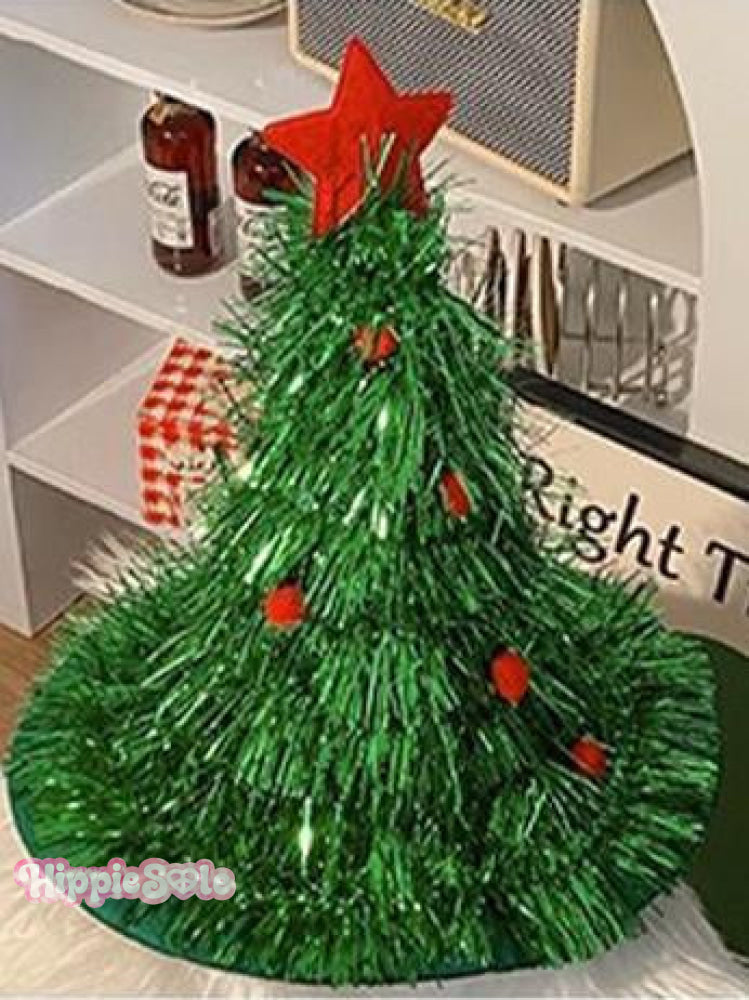 Christmas Decoration Hat Photo Props Green Onion Wool Strips / One Size