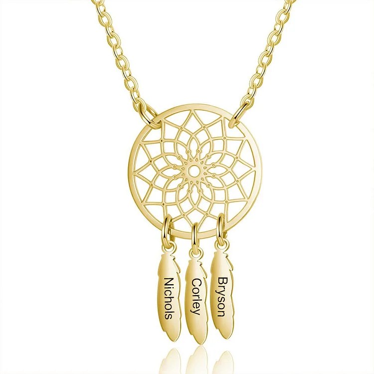 Personalized Dream Catcher Necklace with Engraving 3 Names for Women