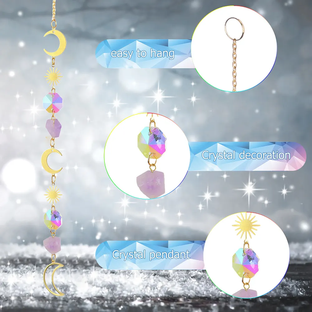 Crystal Wind Chime Star Moon Prism Hanging Pendant Home Garden Decor (B)