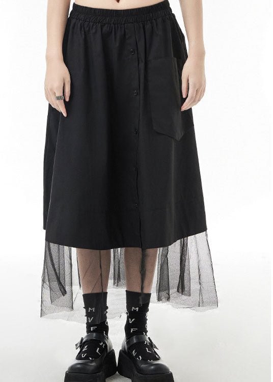 Natural Black elastic waist pocket tulle Patchwork Skirts Spring CK2615- Fabulory