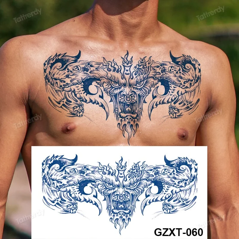 large temporary tattoo juice ink long lasting blue tattoo sticker breast chest totem wings dragon body art painting sexy for men