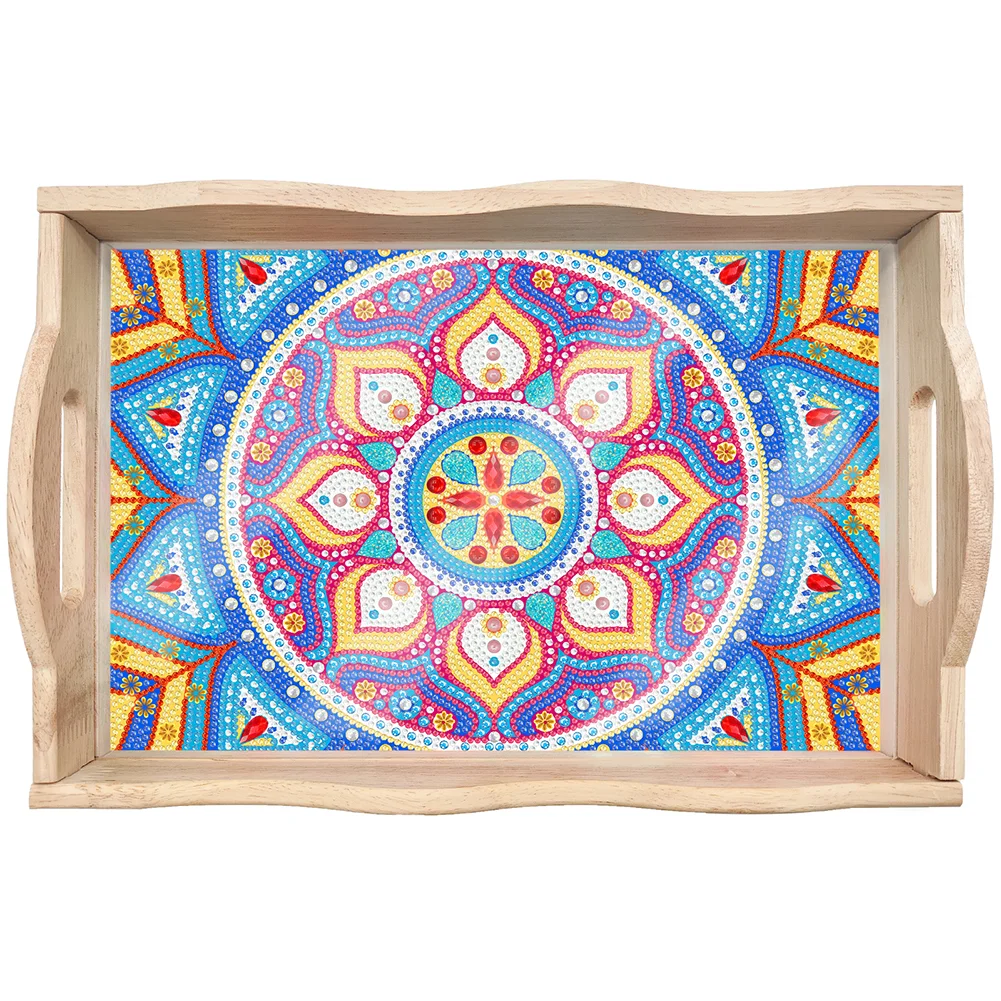 DIY Mandala Wooden Diamond Painting Serving Tray with Handle for Home Decor