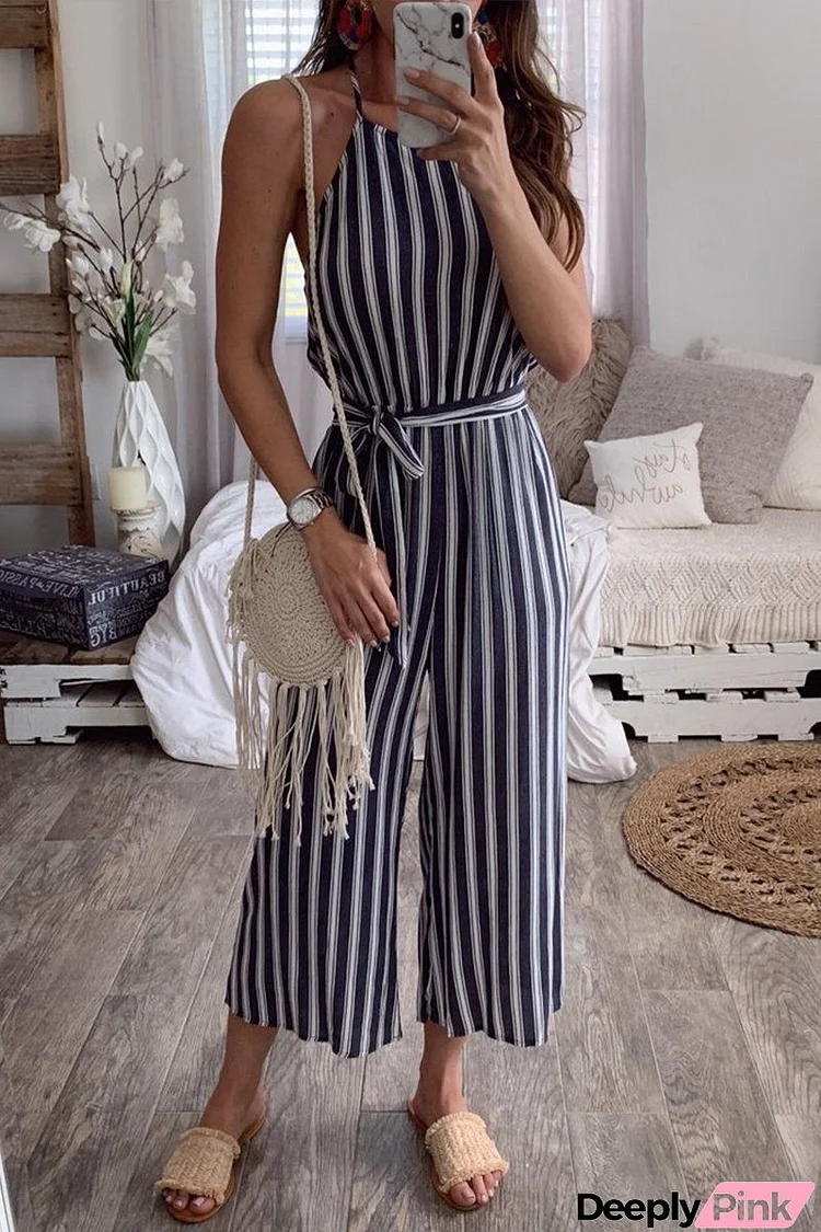 Stripe Backless Slip Jumpsuit