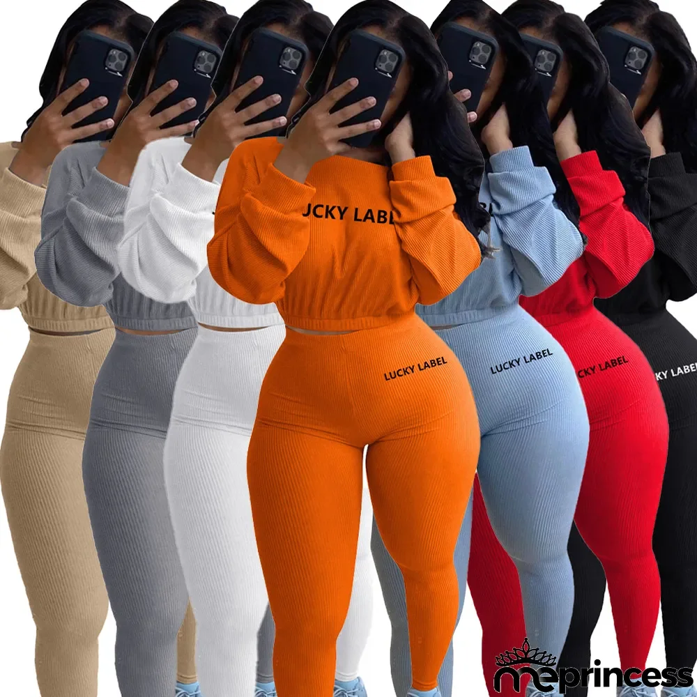 Plus Size Letter Long Sleeve 2 Piece Pants Set