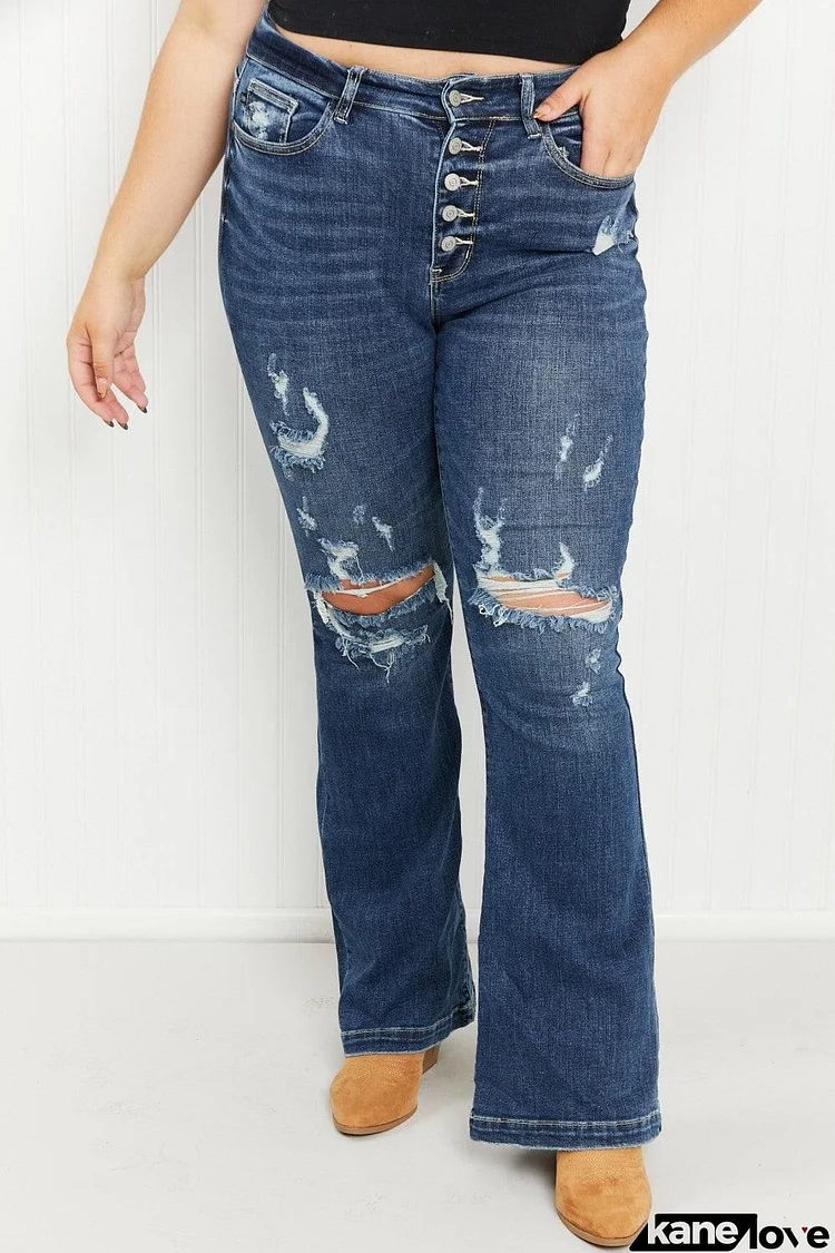 Judy Blue Ophelia Full Size Mid-Rise Destroyed Flare Jeans