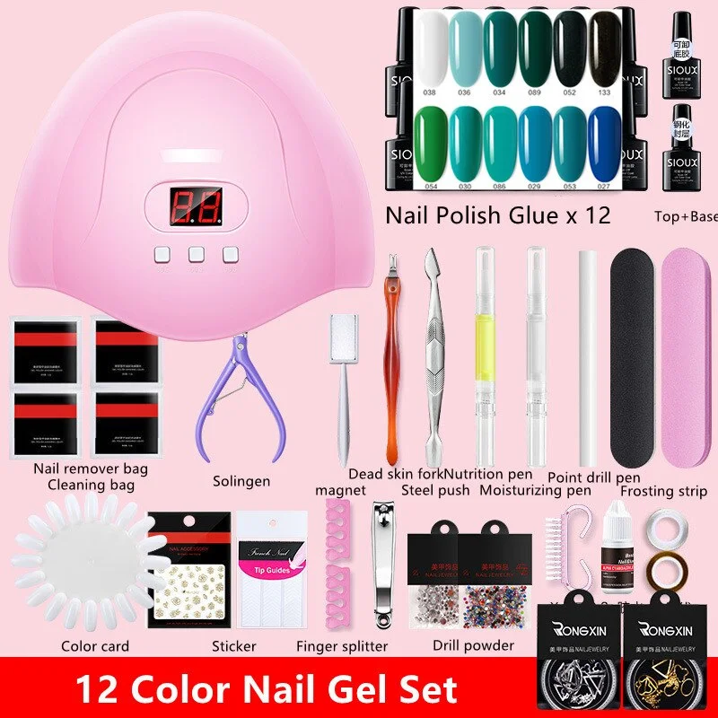 Nail Set UV LED Lamp Dryer with 12 Pcs Nail Gel Polish Kit Soak Off Manicure Tools Set Electric Nail Drill Nail Tools-Nail Inspo