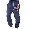 Men's Vintage American Flag Print Pocket Casual Athletic Elastic Waist Trousers by Inlyline