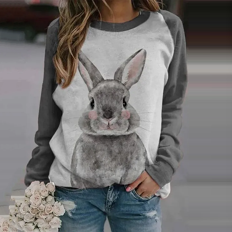 VChics Cute Shy Bunny ⁄(⁄ ⁄•⁄ω⁄•⁄ ⁄)⁄ Print Long Sleeve Sweatshirt