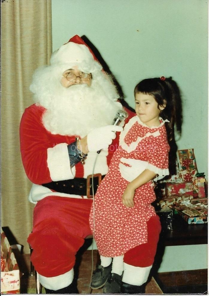 Christmas Girl FOUND Photo Poster painting Color SANTA CLAUS Original Snapshot VINTAGE 12 19 R