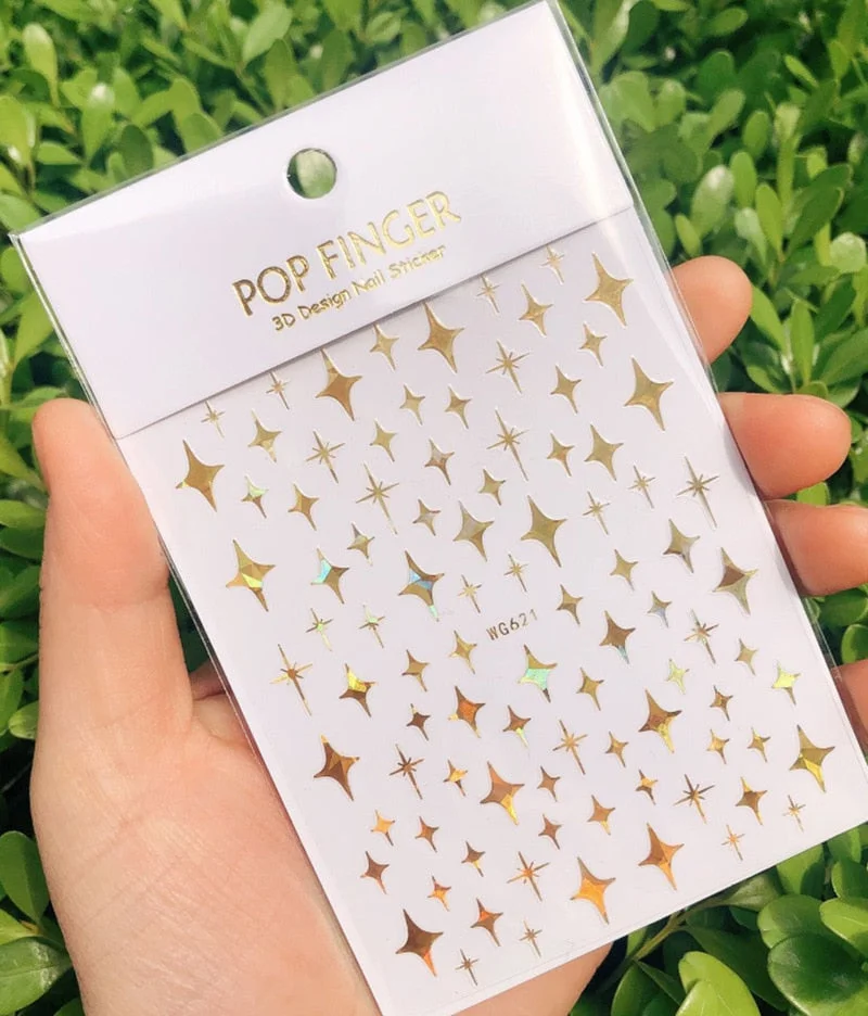 1pc 3D Sparkling Star Nail Sticker Decal Gold Silver Glitter Shining Comet Design Adhesive DIY Nail Art Tips Manicure Decoration-Nail Inspo