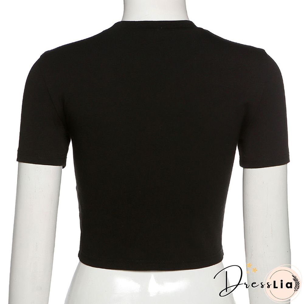 Punk Vintage Rhinestone Spider Graphic Black T-shirts Mall Goth O-neck Short Sleeve Crop Tops E-girl Aesthetics Tees