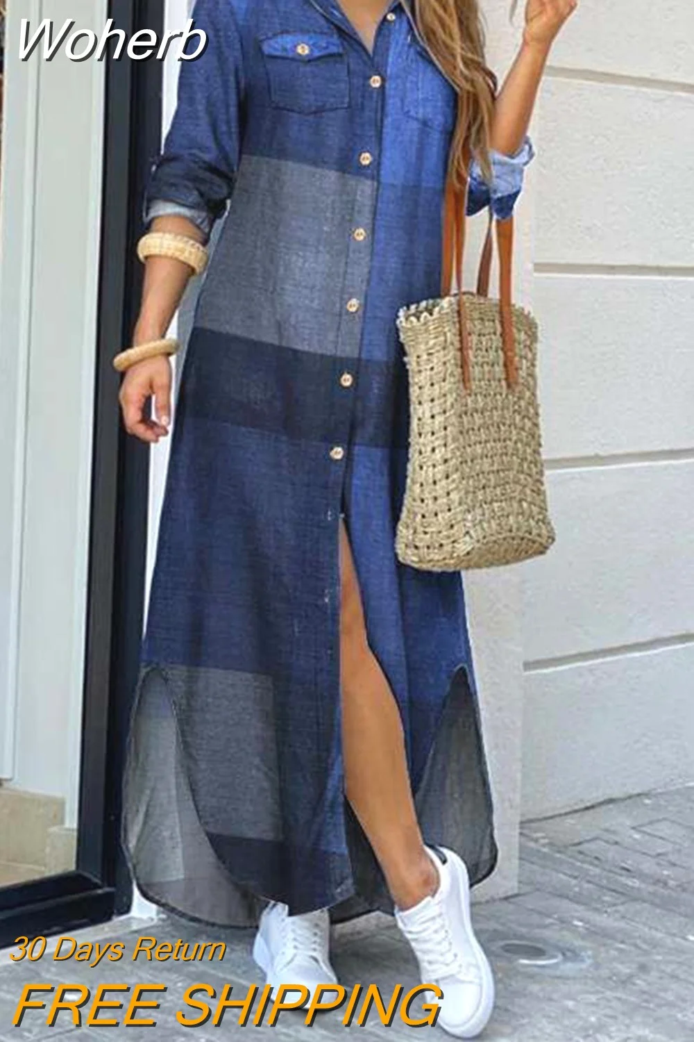 Woherb Dresses for Women S~5xl Scarf Chain Print Button Down Shirt Dress Y2k Vestidos De Mujer Casual Elegant Midi Robe Female-Outfit Ideas