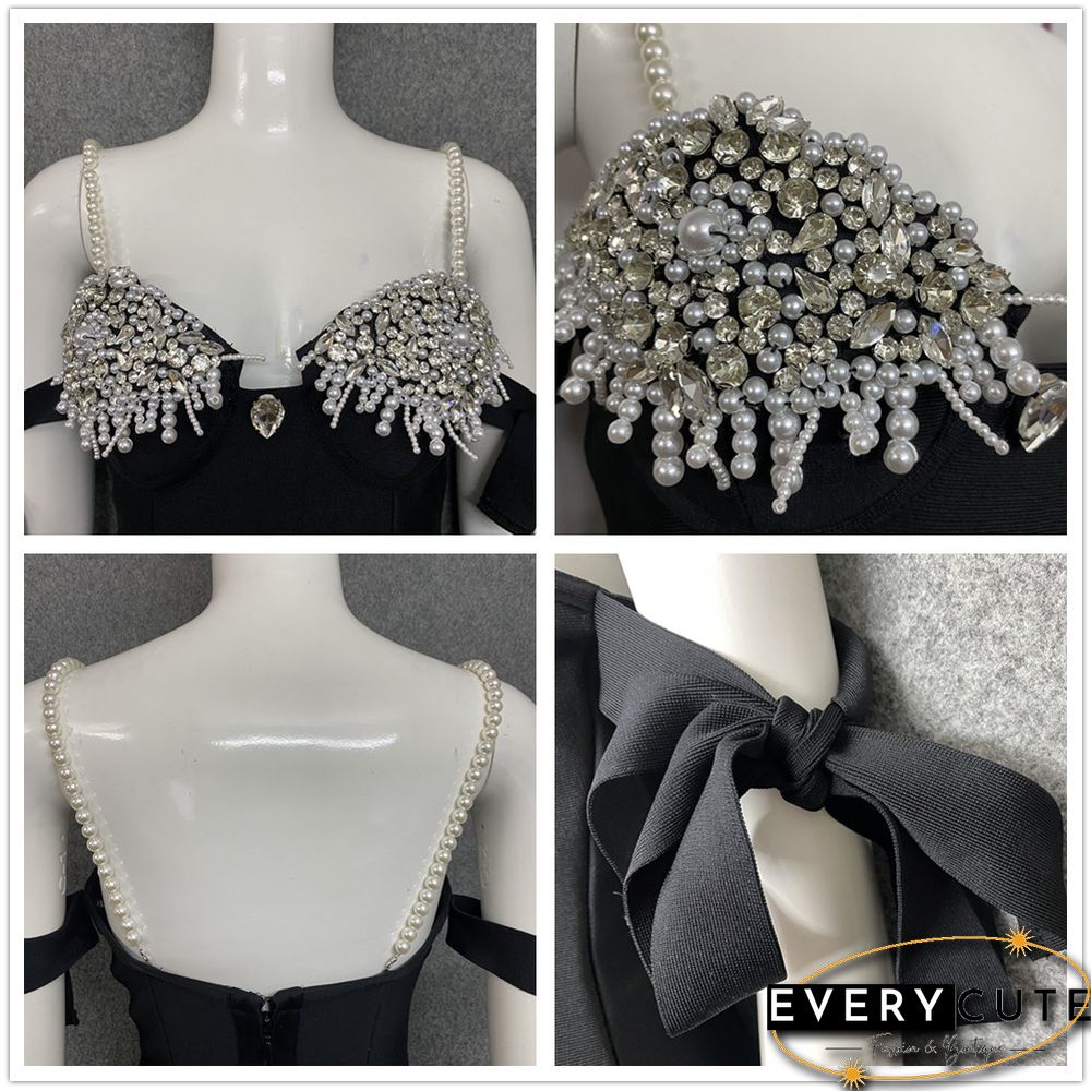 Bandages Dress Women Bodycon Beading Dress Off Shoulder Clothes Sexy Club Party Evening Dress
