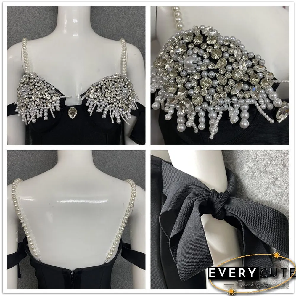 Bandages Dress Women Bodycon Beading Dress Off Shoulder Clothes Sexy Club Party Evening Dress