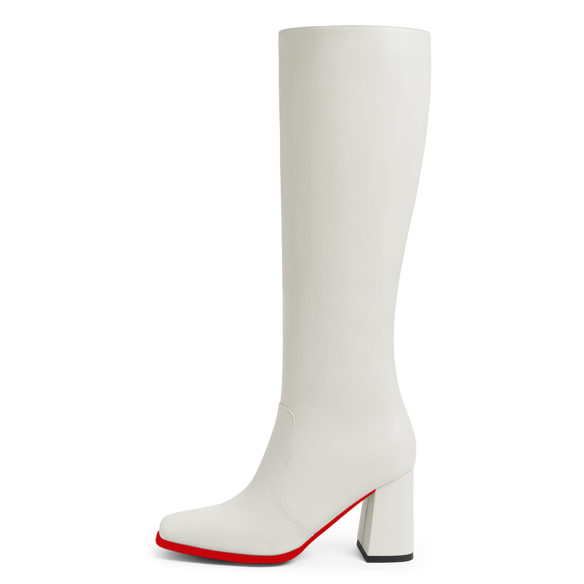 95mm Women's Knee Boots Red Bottom Block Chunky Heels Zipper Fashion Sexy Daily Matte Boot-MERUMOTE