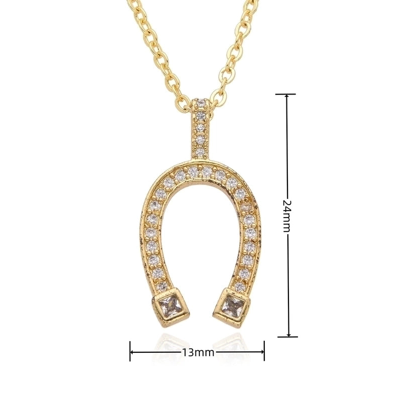 Copper 18K Gold Plated Inlay Horseshoe Zirconia Pendant Necklace