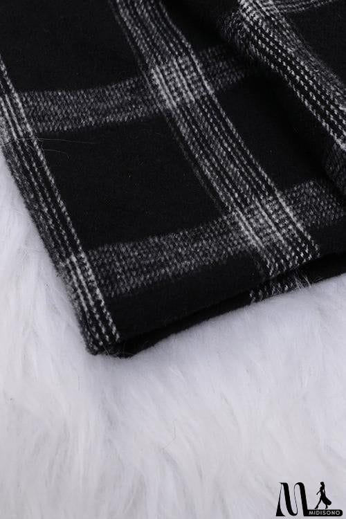 MidiSono - Pockets Plaid Long Hoodie Coat