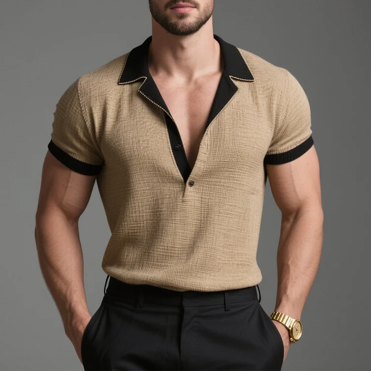 Okaywear Colorblock Half Button Short Sleeve Polo Shirt 
