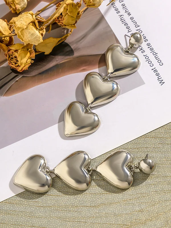 Solid Color Heart Shape Earrings Accessories Drop Earrings