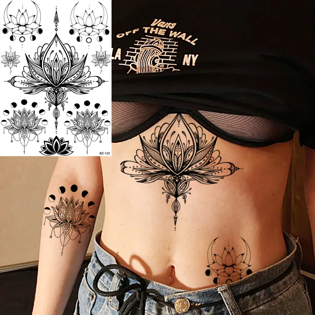 Sdrawing Lace Fingers Henna Mandala Temporary Tattoos For Women Adult Butterfly Pendant Fake Tattoo Sticker Body Art Tatoo