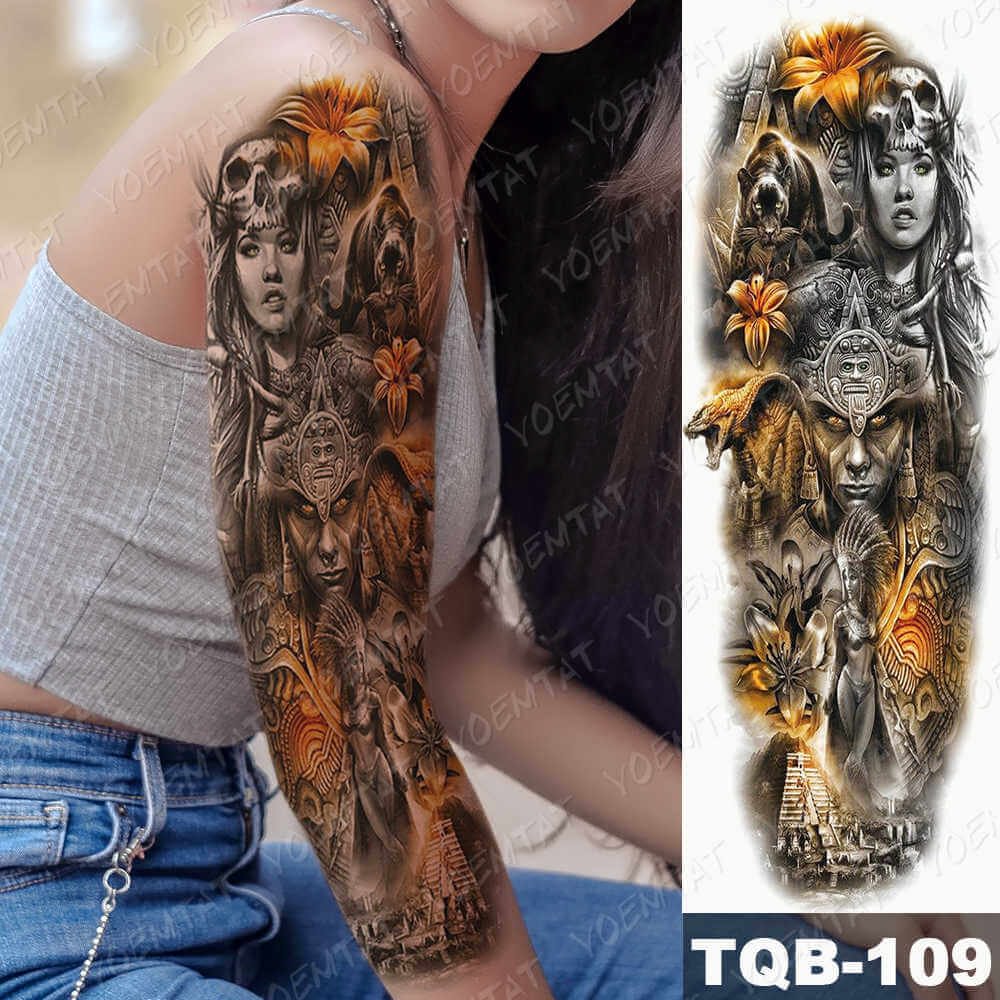 Gingf Arm Sleeve Tattoo Pyramid Egyptian Leopard Waterproof Temporary Tatto Sticker Lion Owl Body Art Full Fake Tatoo Women Men