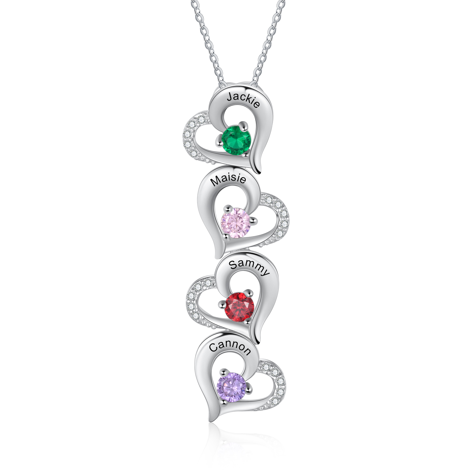 Personalized 4 Names Birthstone Elegant Womens Necklace