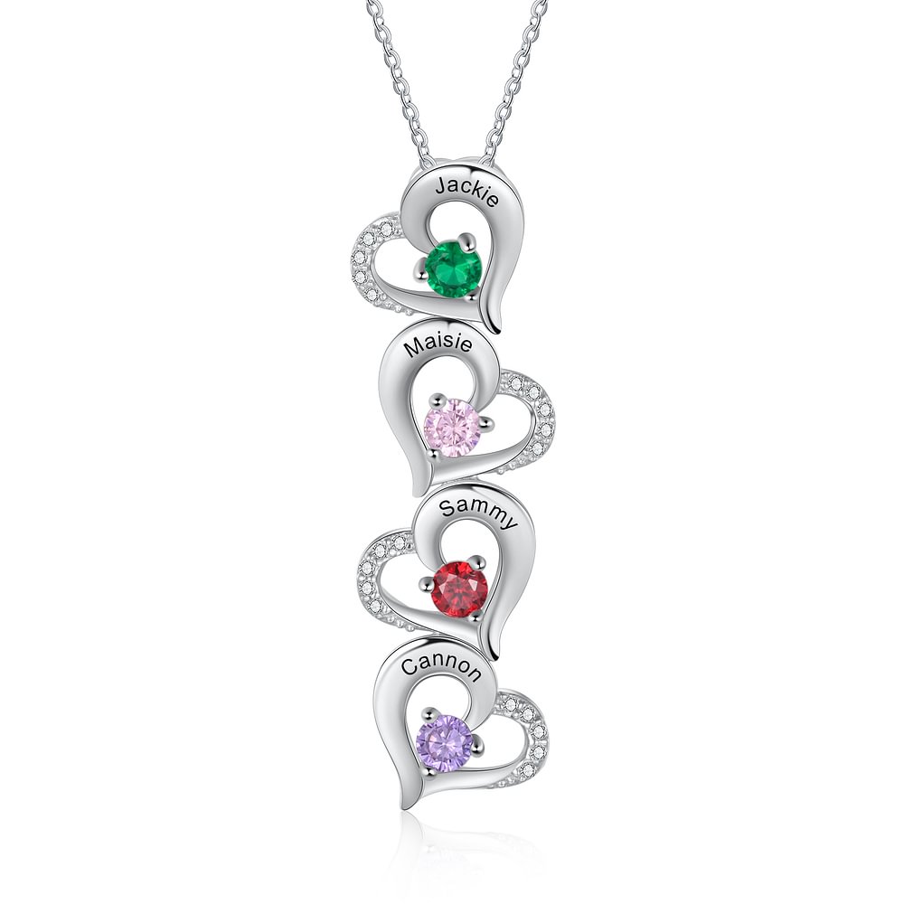 Gravur 4 Namen Liebe Herz Halskette mit 4 Geburtssteinen - Geschenk für Familie n4-b4 Kettenmachen