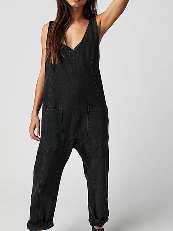 Women's Sleeveless V-neck Cowboy Jumpsuit