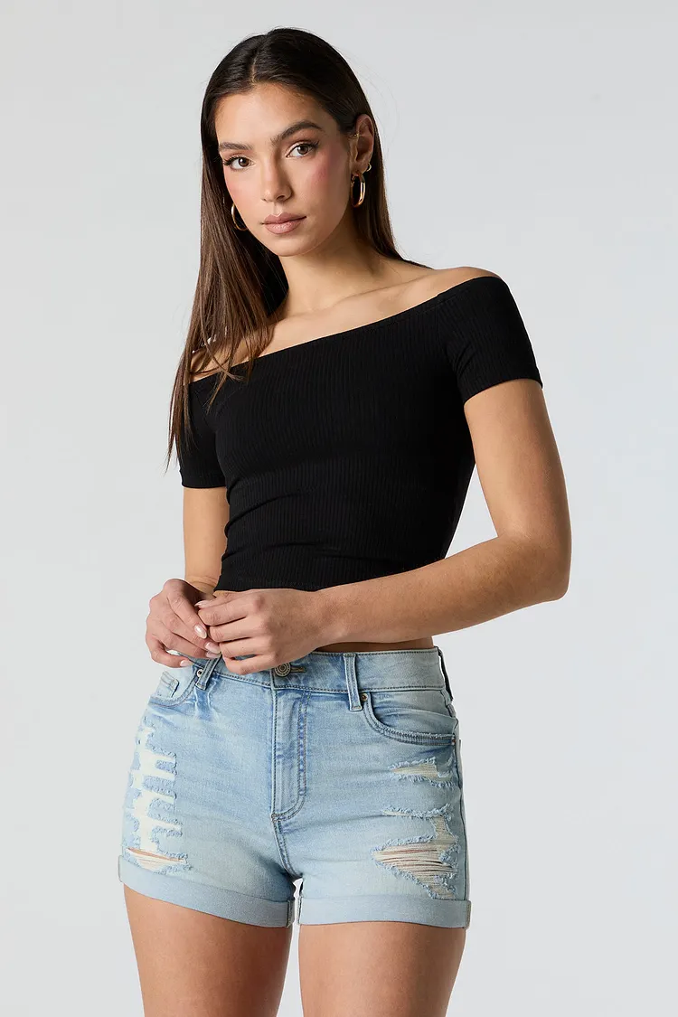 Miami Light Wash Distressed Denim Short