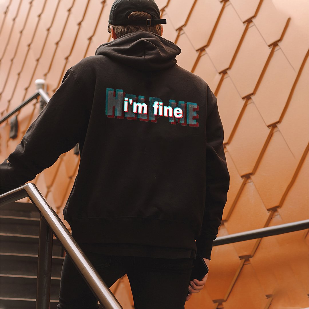 I'm Fine Help Me Letter Print Casual Hoodie -  