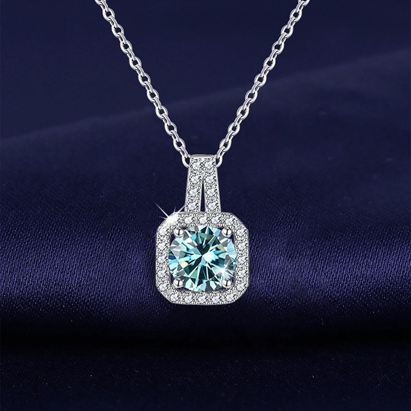 1.0ct Round 925 Sterling Silver 925 Sterling Silver Moissanite O-shaped Chain Plating Inlay Geometric Lab-Grown Diamond Necklace