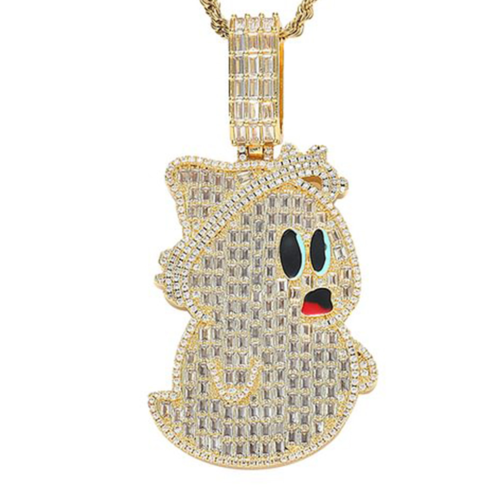 Iced Out Cartoon Ghost Baguette CZ Gold/Silver Pendants