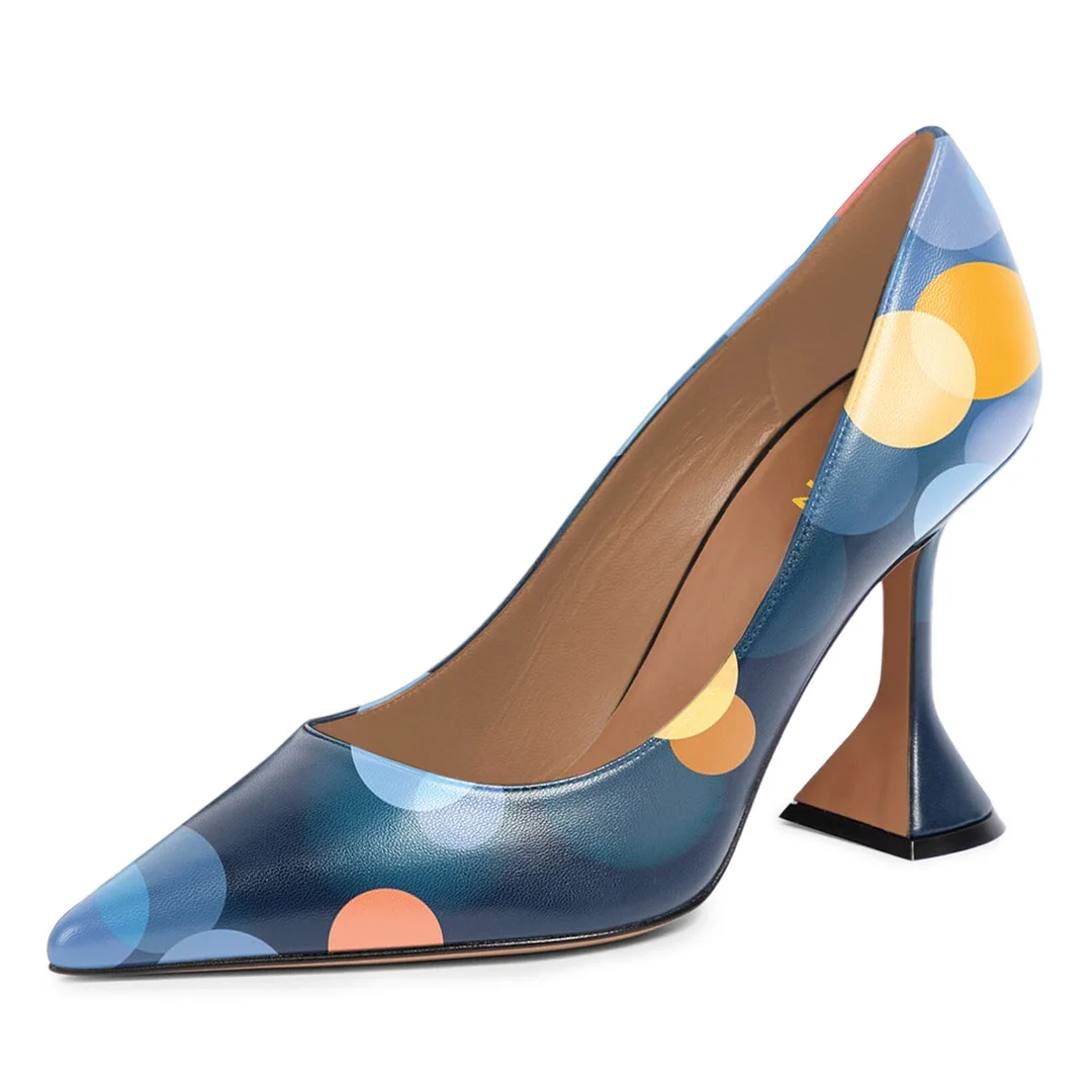 Elegant Blue Colorful Printed Pointed Toe Vegan Leather Pumps