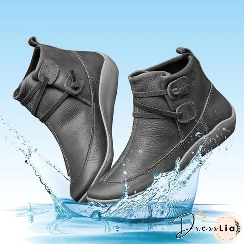 Womens Medieval Vintage Leather Boots Braided strap flat heel all season waterproof slip